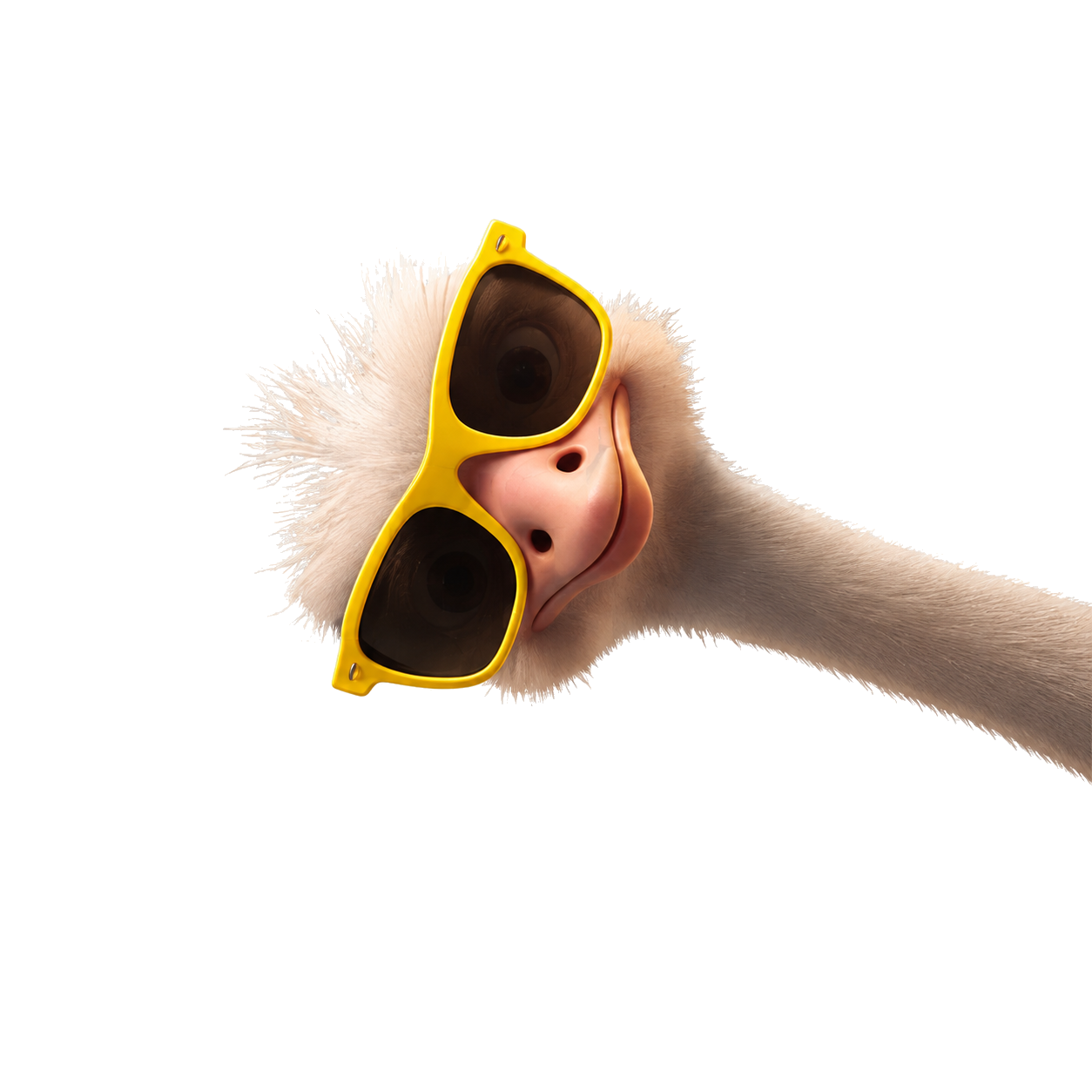 Ostrich wearing yellow sunglasses